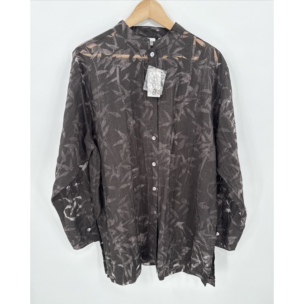 Vintage Chico's Womens Brown Sheer Oriental Button Up Top Size 3/XL Tunic Layer